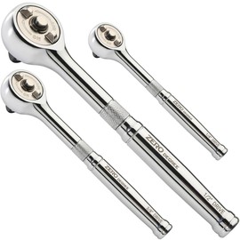 Zero Degree Gearless Ratchet Wrench Set 3 pc - Less than 1 Degree Swing for Tight Spaces, 1/4-Inch-, 3/8-Inch-, and 1/2-Inch Drive Ratchets