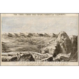 Historic Map - The Yreka Creek Gold Mining Company of California. View of Yreka Flats. Area Controlled, 1872, J. Cook & Hammond Lith. - Vintage Wall Art 36in x 24in
