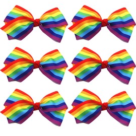 Rainbow Hair Bows with Clip for Girls 4 Inches Grosgrain Rainbow Hair Pins for Kids Rainbow Gay Pride Day Headwear Hairpin Alligator Clips Bows for Girls Toddlers Kids Women 6PCS