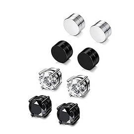 Stainless Steel Magnetic Non-piercing Biker Stud Earrings Set Cubic Zirconia Hypoallergenic Earring for Mens Women