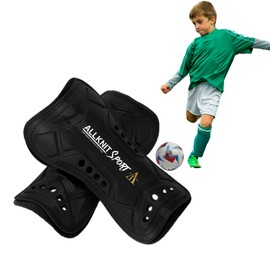 Shin Defender Kids Shin Guards Black for Soccer – Boys Youth Shin Guards Ages 4-6, 6-8, 8-10 – Soccer Shin Guards for Kids and Adults