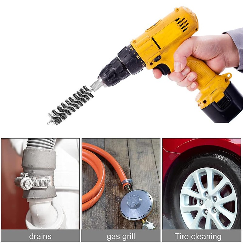 Stainless Steel Bore Brush Hex Handle Cleaning Wire Brush, 6Pcs