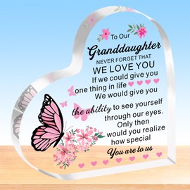 HULALA Granddaughter Gifts From Grandparents To Our Granddaughter Heart Acrylic Plaque Gifts For Women Girls Adult Granddaughter Birthday Christmas Graduation Presents We Love You