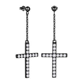 Mens Cross Earrings Black Earrings Cross for Guys Mens Punk Ball Earrings S925 Sterling Silver Black Metal Hip Hop Earrings Fashion Mens Jewelry FE0137K