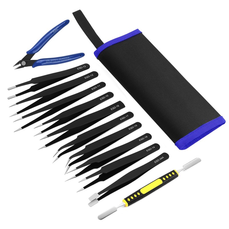 Ainiv Precision Tweezers Set, 11PCS Anti-Static ESD Tweezers Set with