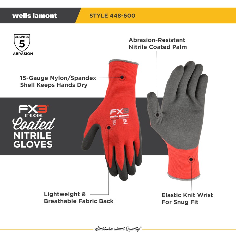 Wells Lamont Men's FX3 Nitrile Coated Grip Work Gloves –