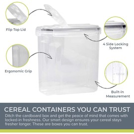 Simply Gourmet Airtight Cereal Containers with Lids – 4 Piece Tall Kitchen Pantry Organization Set, BPA-Free Clear Plastic, Pour Spout Lids for Breakfast Cereal, Rice, Flour, Sugar, Snacks