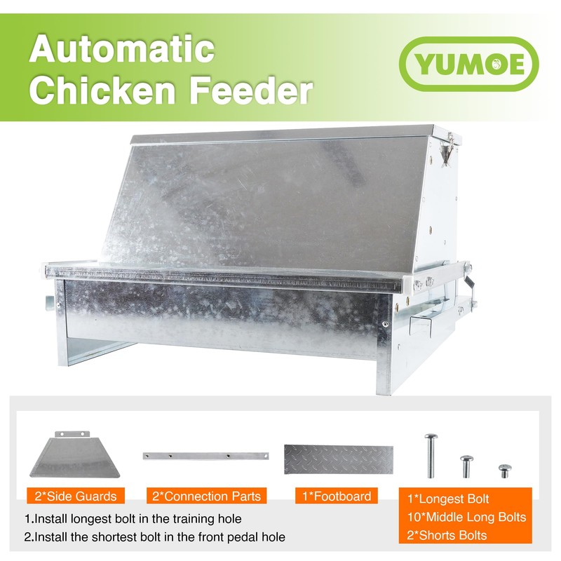 YUMOE Chicken Feeder Galvanized 25Lbs Capacity Weatherproof Treadle Chicken Feeder