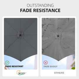 wikiwiki 9 FT Patio Umbrellas 3-Tiers Outdoor Table Market Umbrella with Push Button Tilt/Crank, Fade Resistant Waterproof Canopy for Garden, Lawn, Deck, Backyard & Pool, Dark Grey