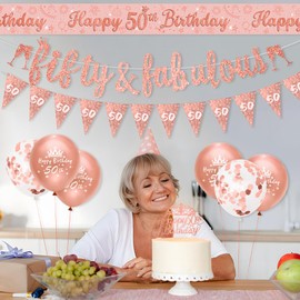 Womens 50th Birthday Decorations Rose Gold 50th Rose Gold Birthday Decorations Women Happy 50th Birthday Decorations by RichMoho
