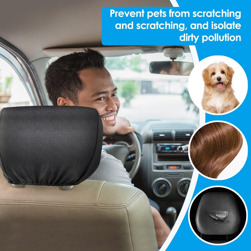 4 PCS Car Headrest Covers, Dustproof Washable Car Head Rest