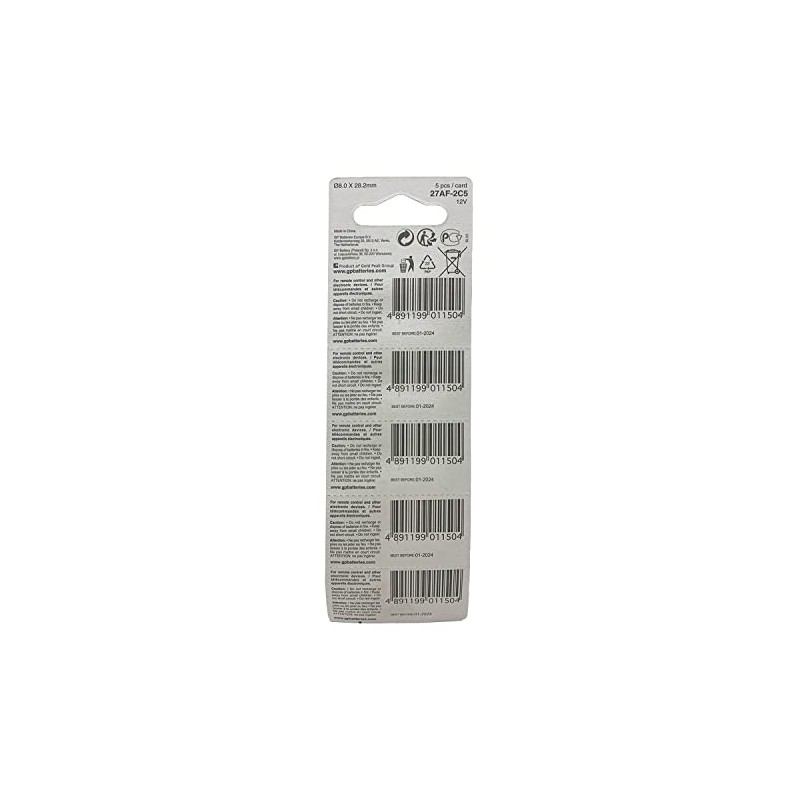 12 Volt Alkaline Batteries - 5-Pack - GP Battery 27AE
