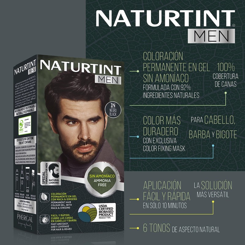 Naturtint Men Bio-Based, Ammonia-Free Permanent Colouring for Men, 100% Grey