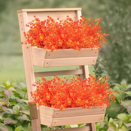 MACTING 12 Bundles Fake Fall Flowers Outdoor Artificial Autumn Plants for Outside Decoration UV Resistant Plastic Faux Flowers for Garden Window Porch Balcony Thanksgiving Decor