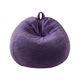 Faux Fur Comfy Bean Bag Chair Cover (No Filler), Fluffy Stuffed Animal Storage Bean Bag Covers Large Bean Bag Sofa for Adults, Premium Furry Fuzzy BeanBag for Living Room Bedroom, Dark Purple