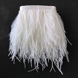 Sowder Ostrich Feather Trim Fringe Sewing Ribbon for Wedding Crafts Costumes Decoration DIY 2 Yards 3-4inch Width (White)