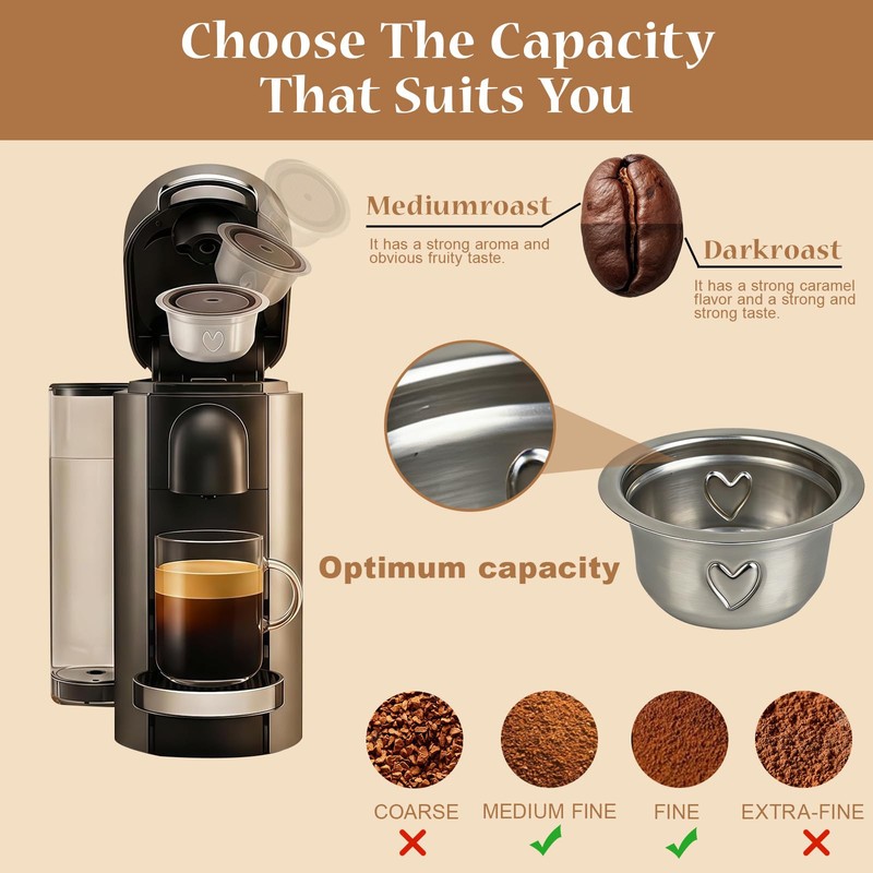 Reusable Coffee Pods Kit, 80ml Stainless Steel Coffee Capsule with