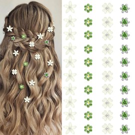 YISSION 40 Pcs Mini Green Flower Hair Clips Cute Rhinestone Hair Pins Small Decorative Hair Clips Wedding Hair Barrettes Bridal Flower Girl Hair Accessory