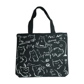Cute Tote Bag for Women with Zipper, Funny Purse with Cats Dogs Large Canvas Shoulder Bag Handbag, Mimi-black, Large