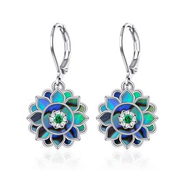 TALYKONG Lotus Earrings for Women Dangle, Abalone Shell Lotus Flower Leverback Earrings Yoga Jewelry Gifts for Women Mom