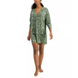 Jenni Women's Soft Knit V-Neck Sleepshirt, Green Leopard Animal Print, XS