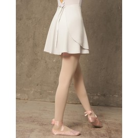 LingTing Ballet Skirt for Women White Dance Wrap Chiffon Skirt with Elastic Ties