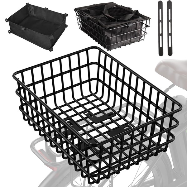 Bike Rear Basket,Rear Rack Bike Basket with All-in-One Waterproof Liner