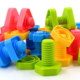 TOMYOU 32 pcs Shapes Nuts and Bolts Stacking Toys - STEM Color Sorting Learning Games - Montessori Building Kids Matching Game for Preschoolers - Construction Fine Motor Skills for Kids