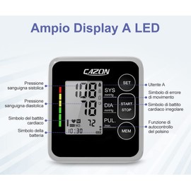 CAZON Misuratore di Pressione Sanguigna, Digitale Automatico da Braccio per uso domestico Misuratore di frequenza cardiaca