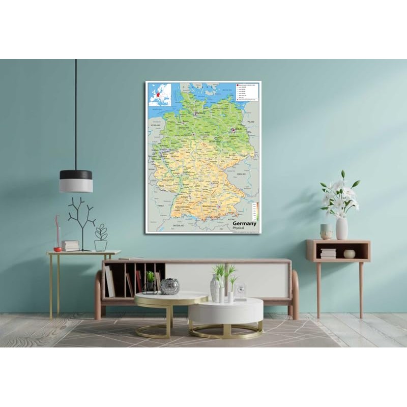Germany Physical Map - 16.5 x 23.3 inches - Paper