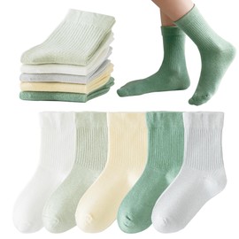 YANWANG 5 Pairs Toddler Kids Crew Socks Solid Colour Cotton Sock for Baby Boys Girls, Green