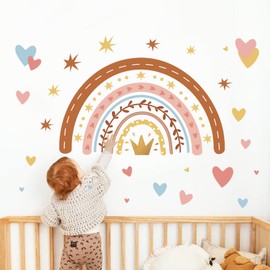 decalmile decalmile Rainbow Wall Decals Boho Watercolor Rainbow Heart Star Wall Stickers Baby Nursery Girls Bedroom Living Room Wall Decor