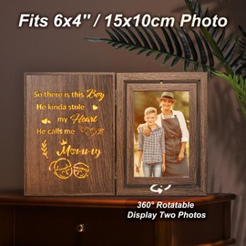 Light Up Mom Picture Frame from Son – Boy Mom Gifts with Emotional Quote – Rotating Wooden Glowing Photo Frame for 2 4x6 Photos – Mother's Day Birthday Christmas Gift