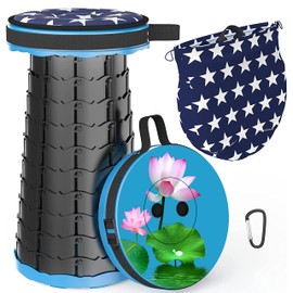 ALEVMOOM Upgraded Portable Collapsible Folding Stool with Cushion Retractable Telescoping Stool for Adults Sturdy Capacity 440lbs Camping Chair for Outdoor Hiking Garden BBQ with Bag,Carabiner