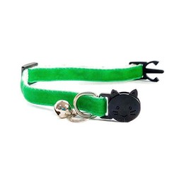 Velvet Cat Collars with Bell | Quick Safety Release Breakaway Buckle | Handmade in the UK | Available in Cat & Kitten Size | Green Velvet