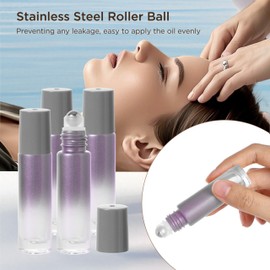 SESENSE Essential Oil Roller Bottles, 10ml Thick Glass Perfume Roller Bottles with Funnel Opener and Dropper Colored Glass Empty Bottles with Stainless Steel Roller Balls (Grey, 12 Pack)