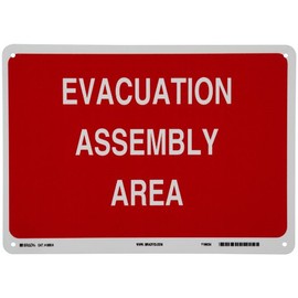 Brady 95504 14" Width x 10" Height B-555 Aluminum, White on Red Fire Sign, Legend "Evacuation Assembly Area"