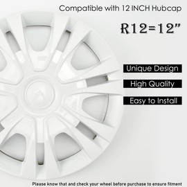 AuMoHall Pure White Hubcap Wheel Cover Replacement Kit 12" Hub Caps Wheel Rim Cover Car Exterior Accessories Pack of 4, 12 inches