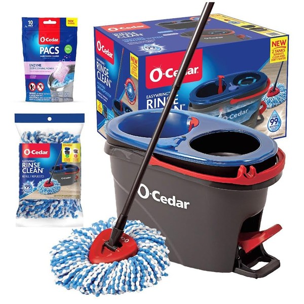 O-Cedar EasyWring RinseClean Microfiber Spin Mop & Bucket Floor Cleaning System with 1 Extra Refill with Lavender Pac (Variety Pack)