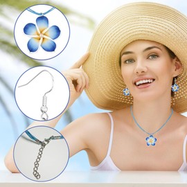 YUEXNKO Pack of 2 Plumeria Pendant Necklace and Plumeria Earrings Decoration, Hawaii Theme, Holiday, Beach, Wedding Decoration, Summer Jewellery, Women Girls, No, No