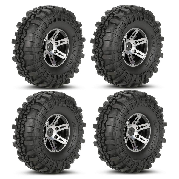 KEEDA 110mm 1.9 inch Metal Beadlock Wheels and Rubber Tires for 1/10 Scale RC Rock Crawler Car Axial SCX10 Traxxas TRX4 RC4WD D90 TF2 (Black)