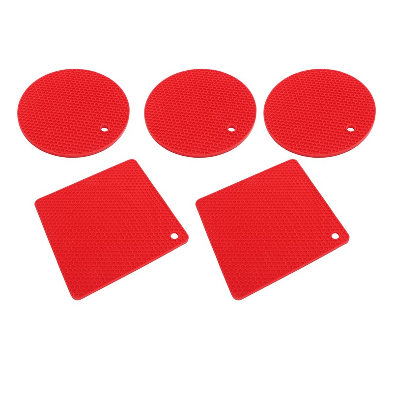 5Pcs Silicone Trivet Mat Square Round Honeycomb Hot Pad Non