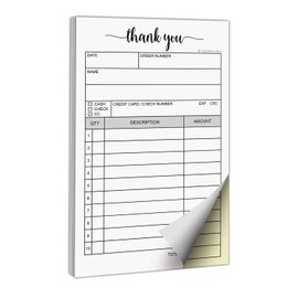 321Done Thank You Receipt Book, Made in USA - 3.4x5.5 Order Form, 2-Part Carbonless Sales Invoice Pad for Small Business - 50 White/Yellow Sets