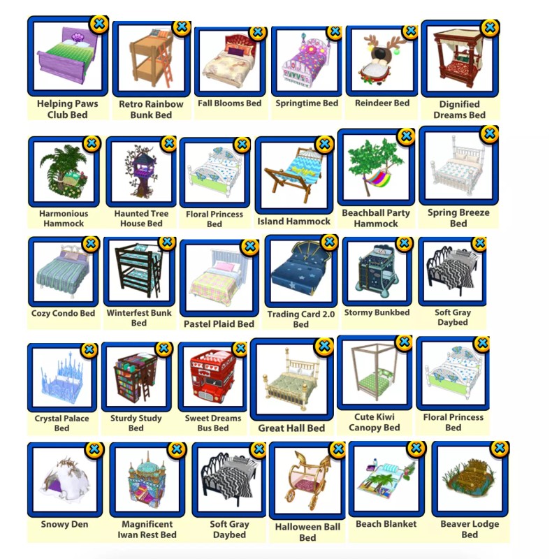 GANZ Webkinz virtual Beds - retired, promo, challenges, hard to
