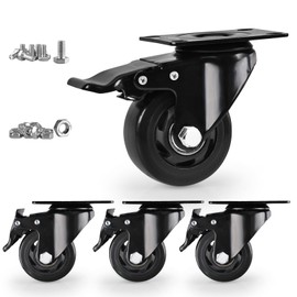 Caster Wheels, Heavy Duty 3 Inch Casters Set of 4, Locking Swivel Casters Wheels for Cart, Furniture and Workbench, Black