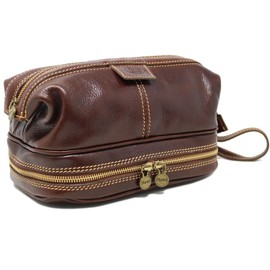 Positano Full Grain Leather Travel Dopp Kit (Vecchio Brown, Medium)