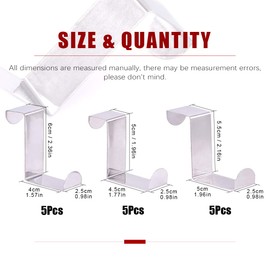 Hilitchi 15Pcs 3 Sizes Stainless Steel Over The Door Hook Fitting Sturdy Door Hanger Hanging Hooks for Clothes, Coat Hooks and More, Hold up to 11Lbs, Z-Shaped Reversible