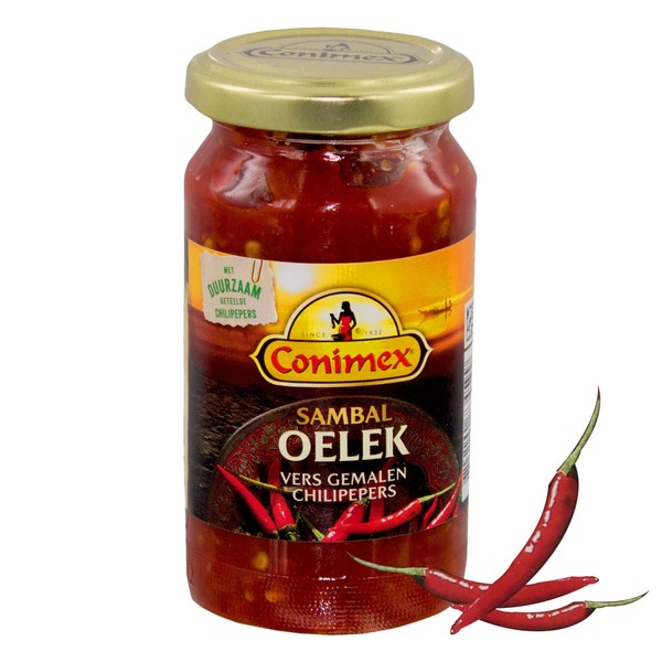 Conimex Sambal Oelek Indonesian chilli paste, sauce, spicy, 375 g, pack of 6
