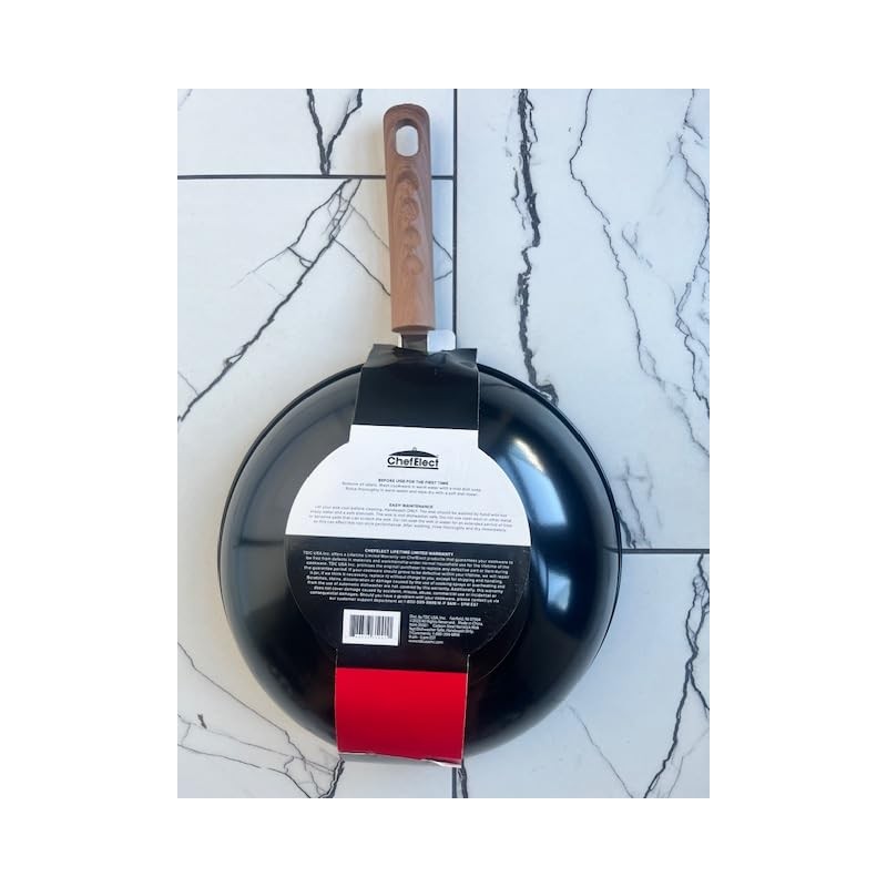 CHEFELECT Non-Stick Carbon Steel Wok, 12 inches, Black