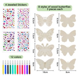 Friedwohl Craft Sets for Children, Wooden Butterfly, Watercolour Pencil, Gemstone Stickers, Children for Crafts and Painting, Crafts Children's Birthday Party for DIY Birthday Crafts Children, 40